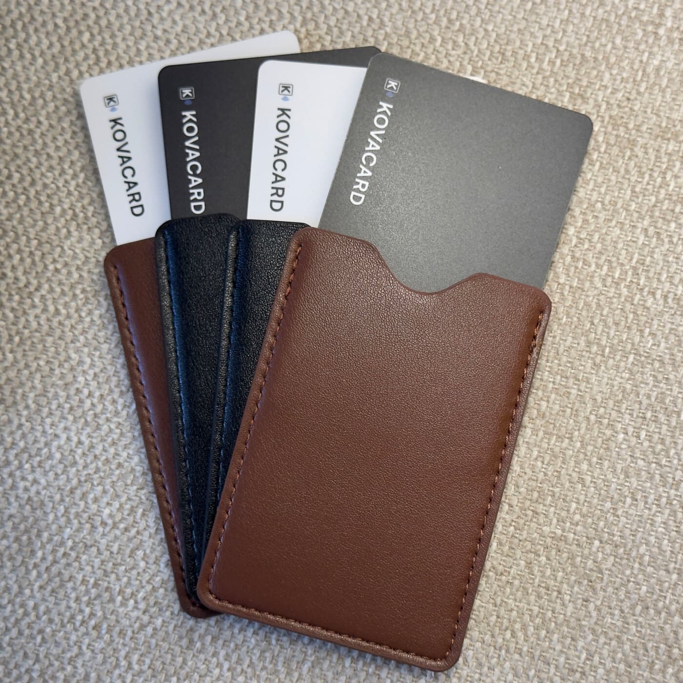 Pouches and cards fanned out