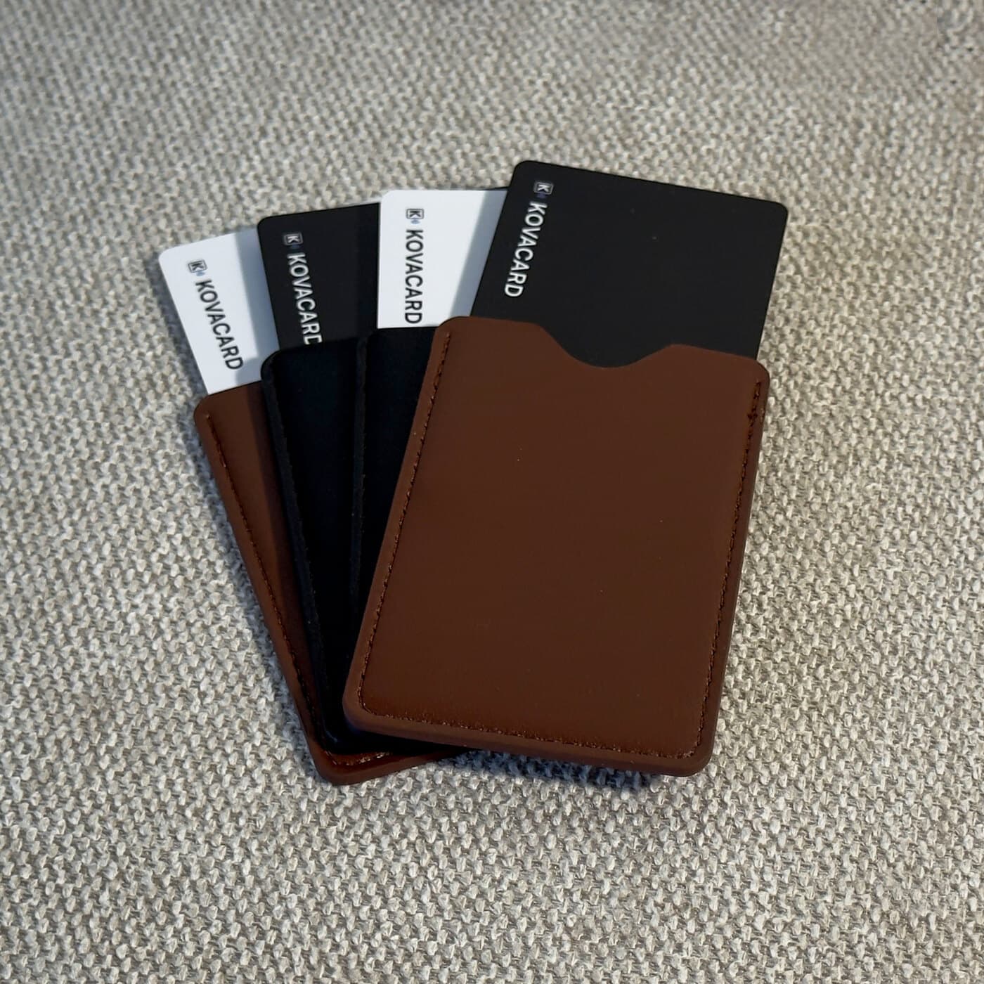 Cards sitting in their leather pouches